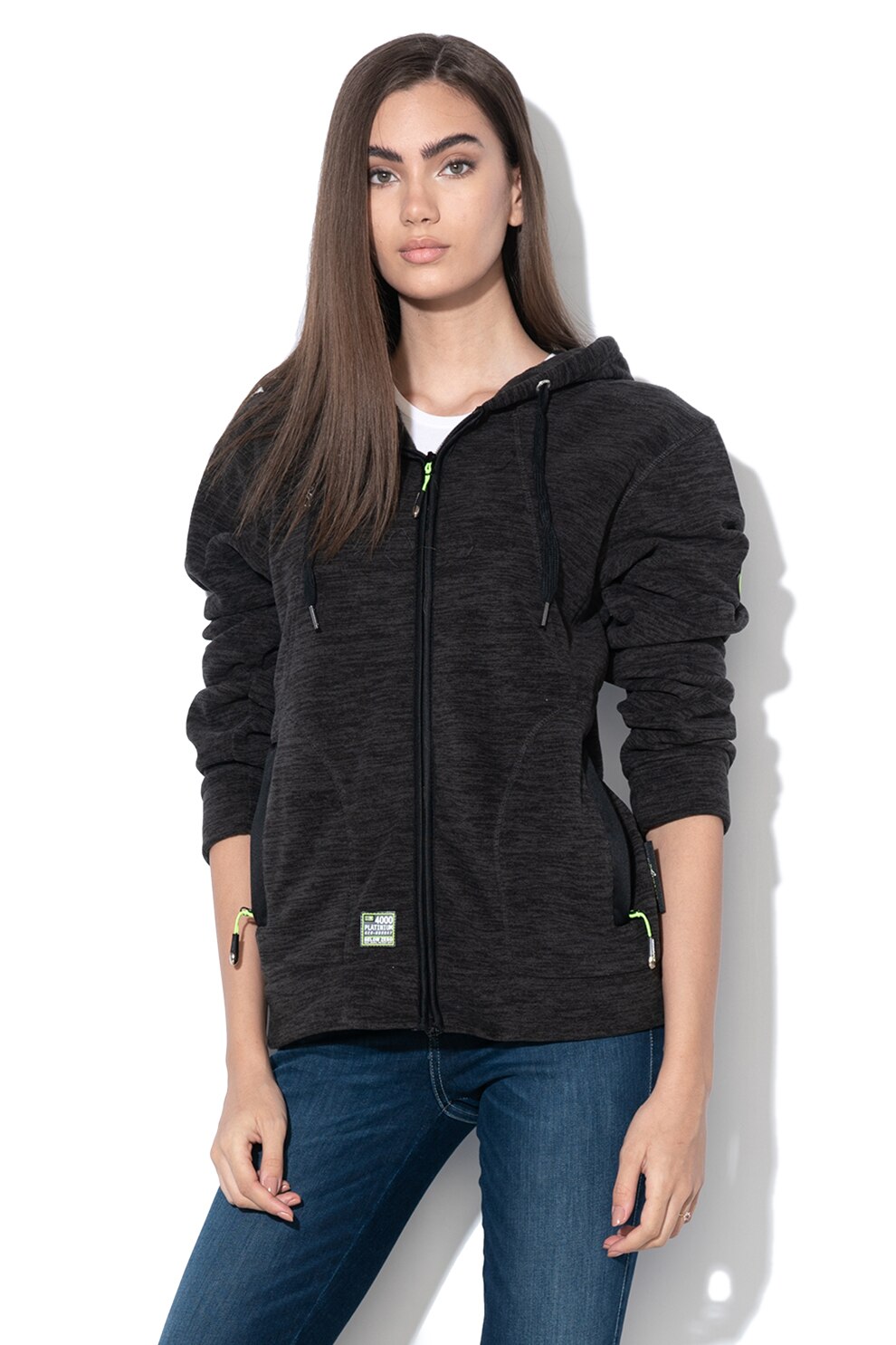 Geographical Norway, Hanorac din fleece cu fermoar Twelve, Negru melange